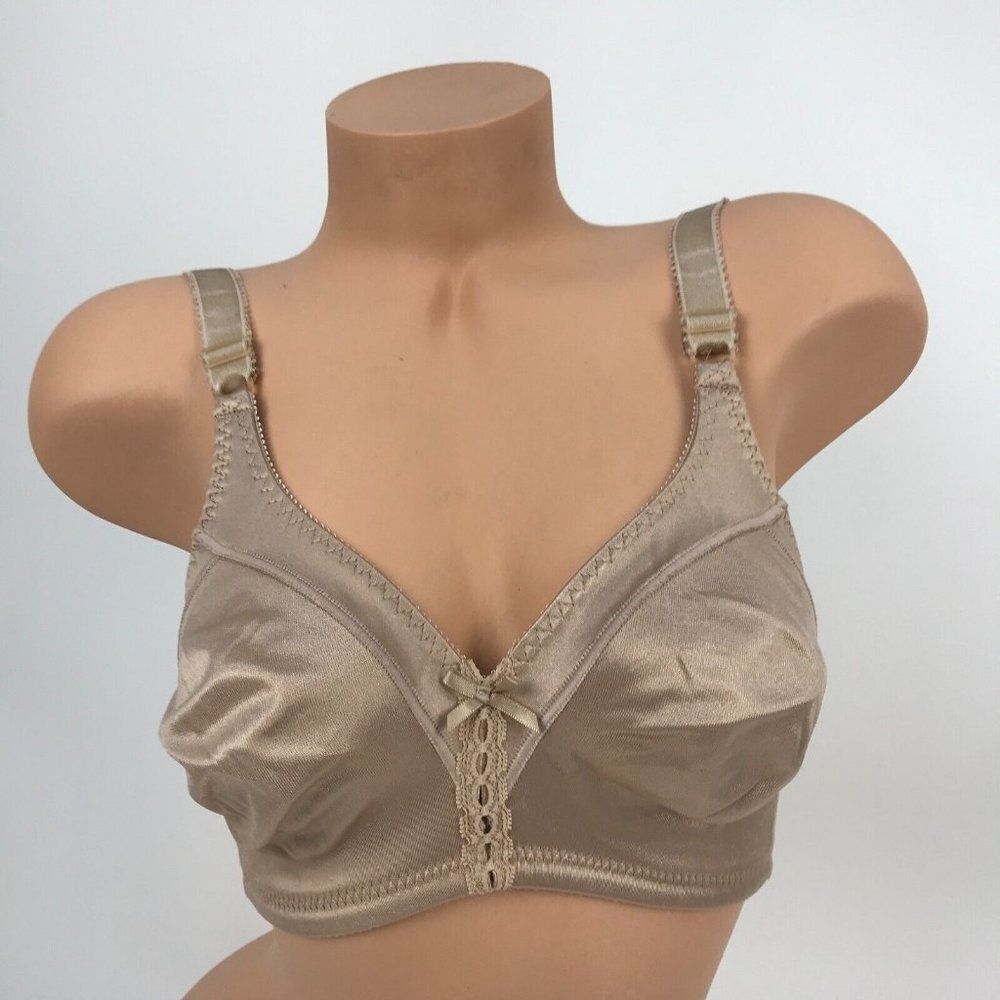 Bali Women's 36B Satin Unpadded Wirefree Bra Bow Gold/Beige Comfort‎ Bra
